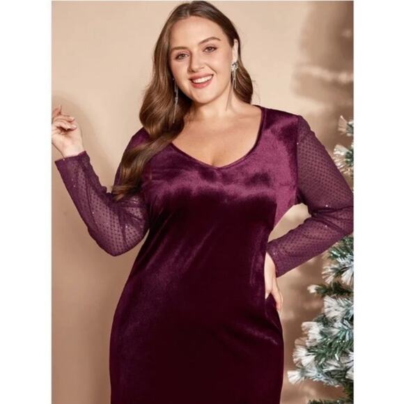 BloomChic NWT See Thru Sequined Long Sleeve V-Neck Burgundy Size 14-16 - Picture 8 of 15
